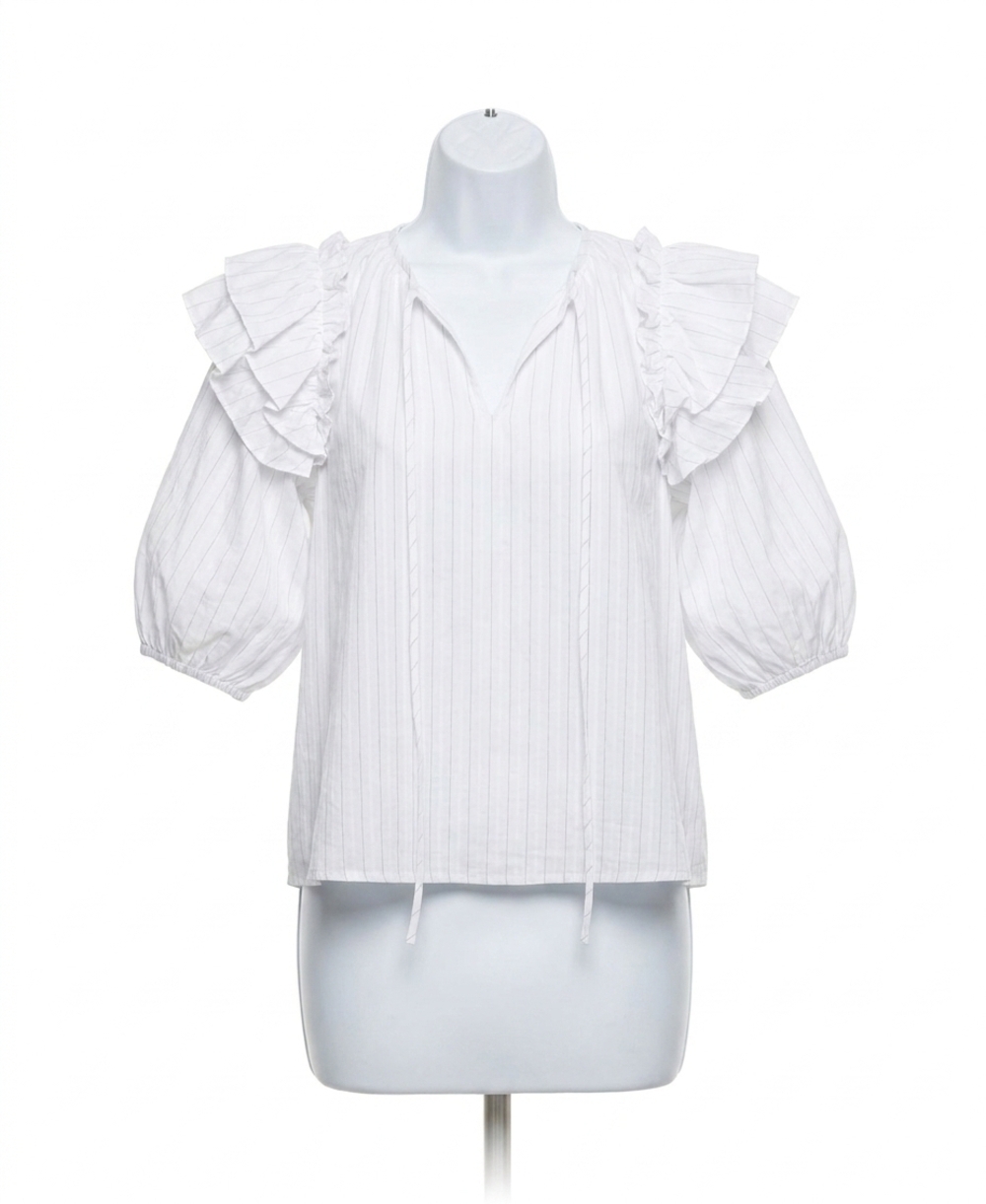 NEW MABLE amelia stripe ruffle blouse in white